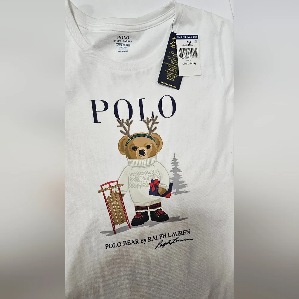 NWT Polo Ralph LaurenPolo Ralph Lauren Girl's Tod Reindeer Bear Holiday 12- 14 Y - Picture 4 of 4